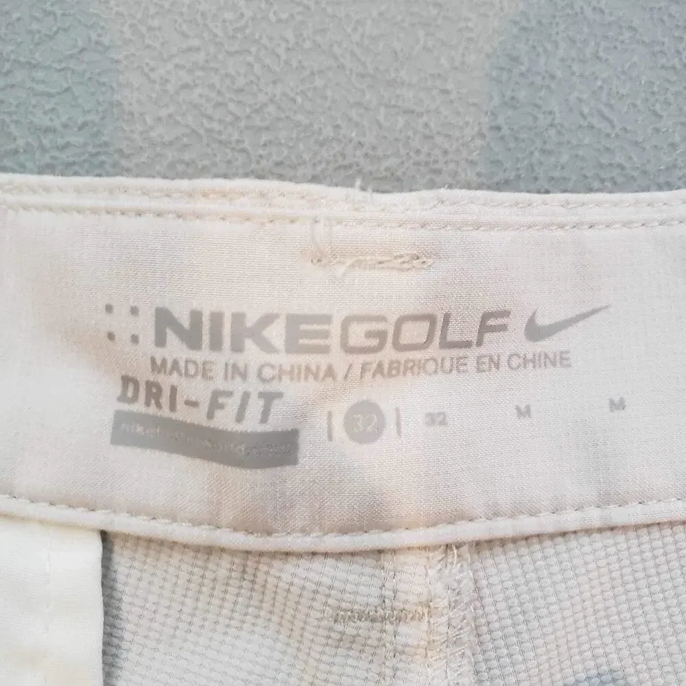 Nike Golf Shorts Mens Size 32 Dri-Fit Khaki Logo Stretch Flat Front Chino